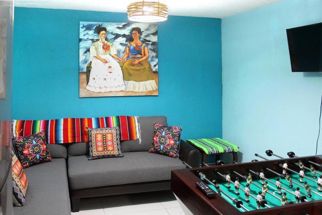Texcoco de Mora Colorida Casa Azul En Texcoco Centro Wifi Cocinaヴィラ エクステリア 写真
